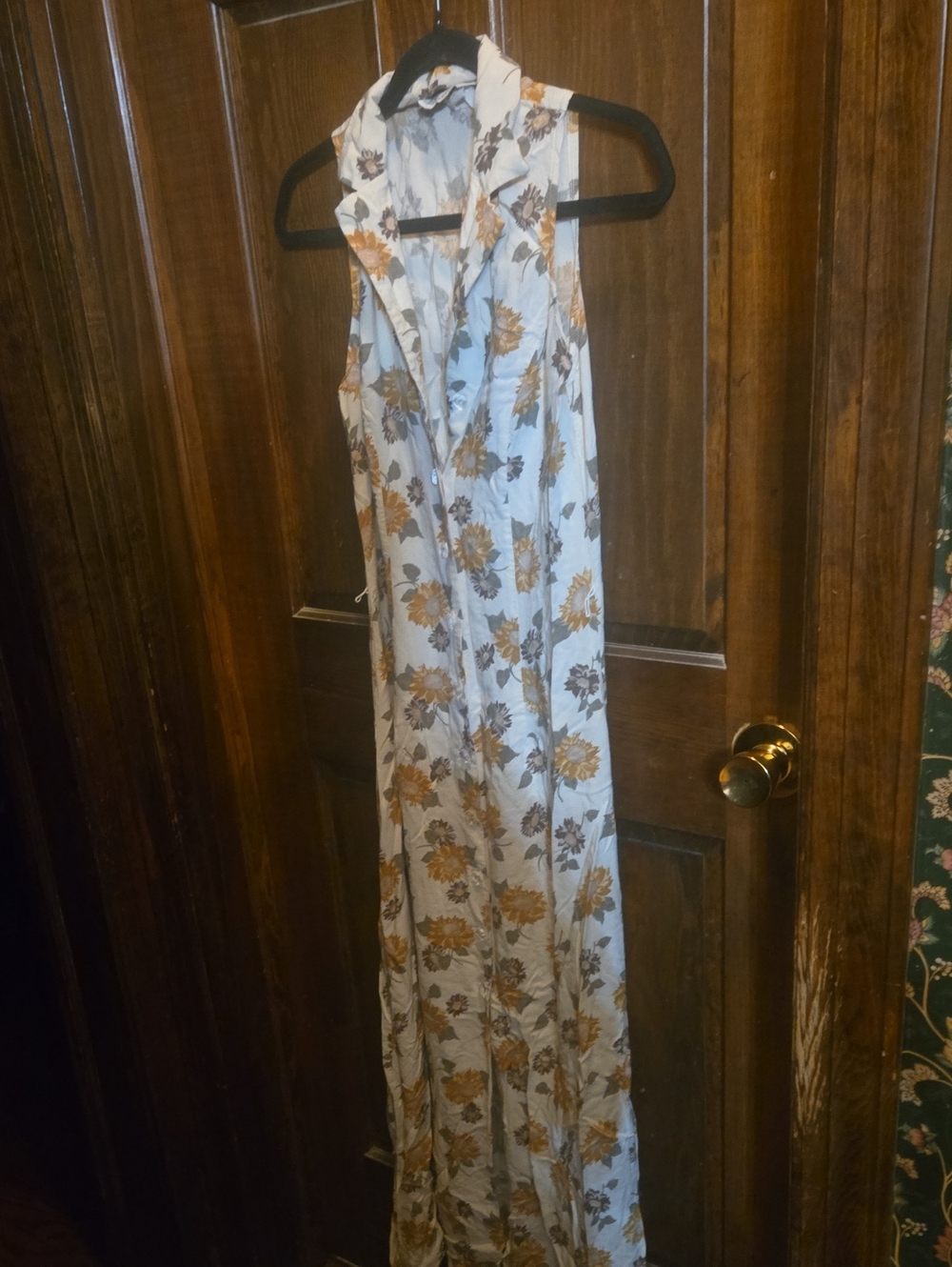 Sleeveless Floral Maxi Dress- White & Brown and Yellow